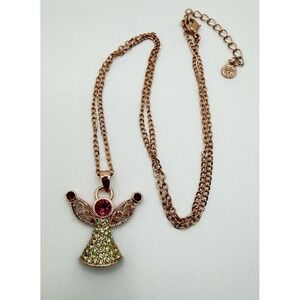 Vintage Fifth Avenue Collection FAC Rose Gold Angel Pendant Necklace Crystals